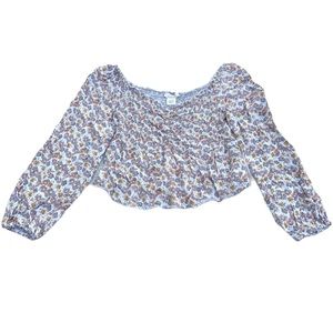 Urban Romantics Floral Peasant Smocked Crop Top M